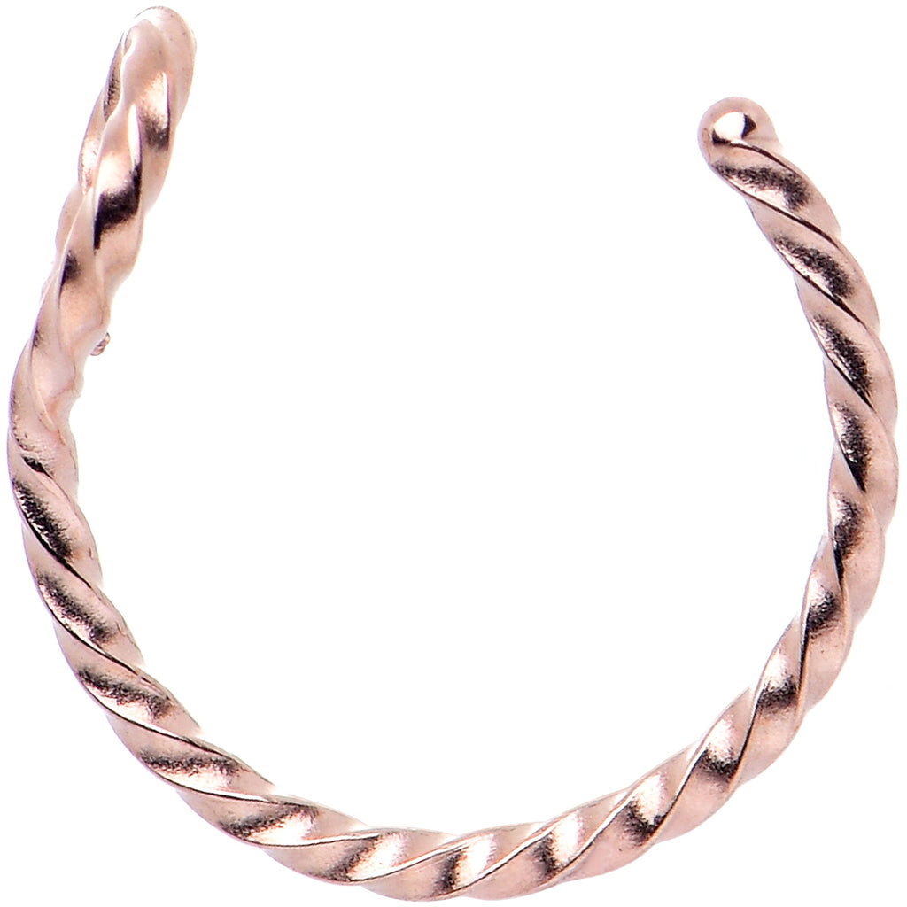 BodyCandy Rose Gold Tone Twisted Stainless Steel Clip on Hoop Fake Nose Ring — detail close-up