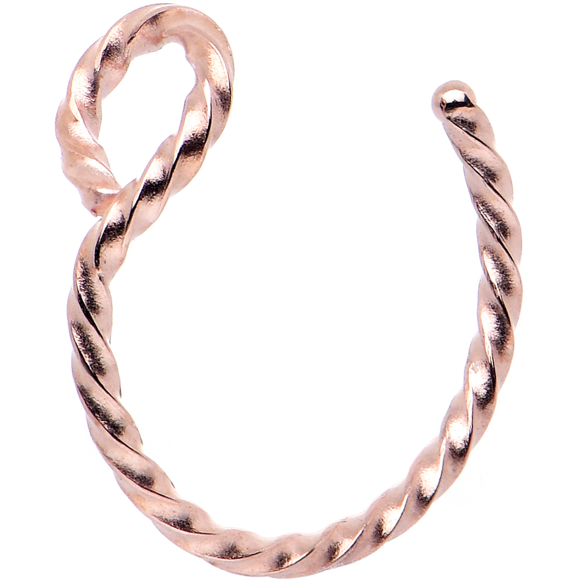 BodyCandy Rose Gold Tone Twisted Stainless Steel Clip on Hoop Fake Nose Ring — lifestyle context