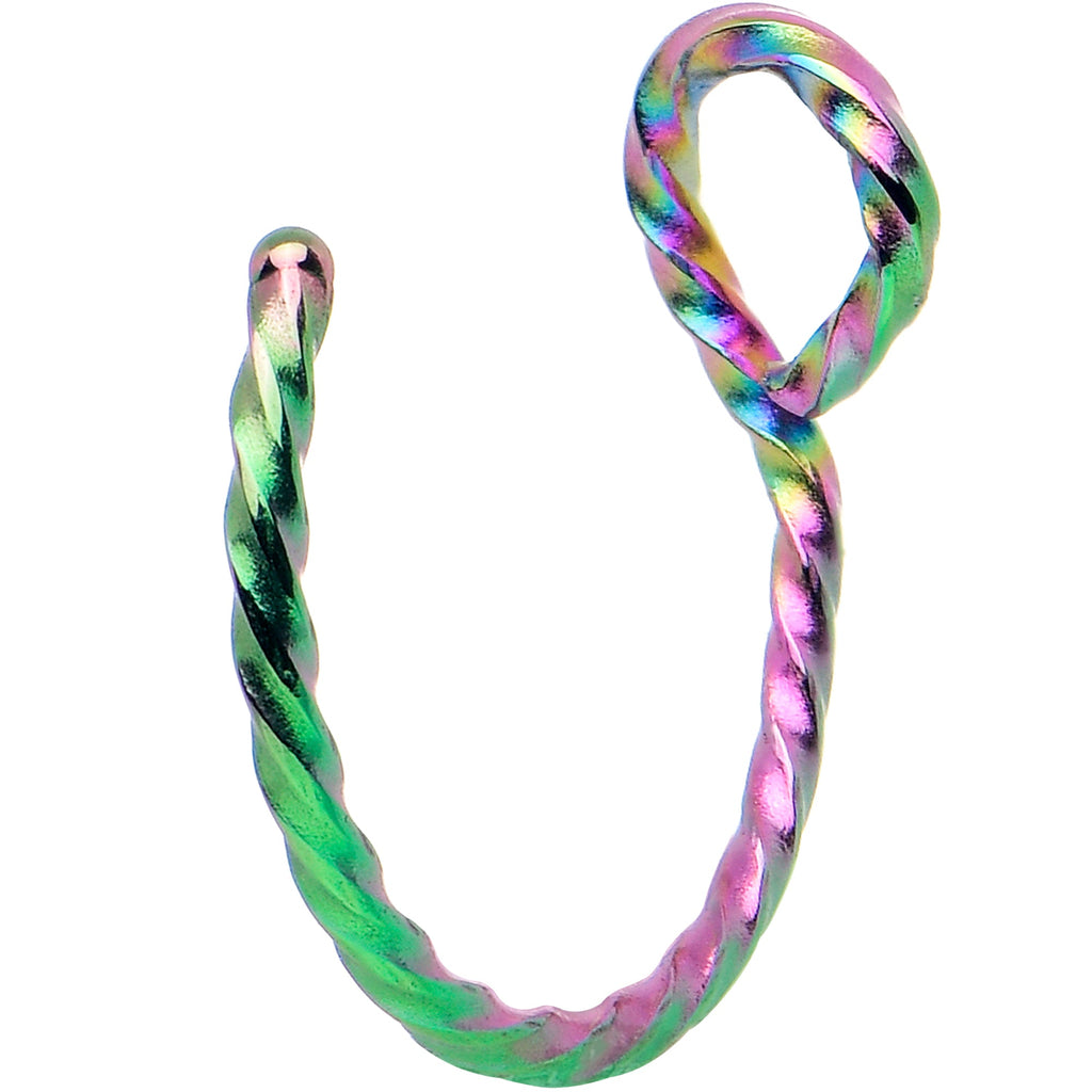 BodyCandy Rainbow Twisted Stainless Steel Clip on Hoop Fake Nose Ring — main product shot