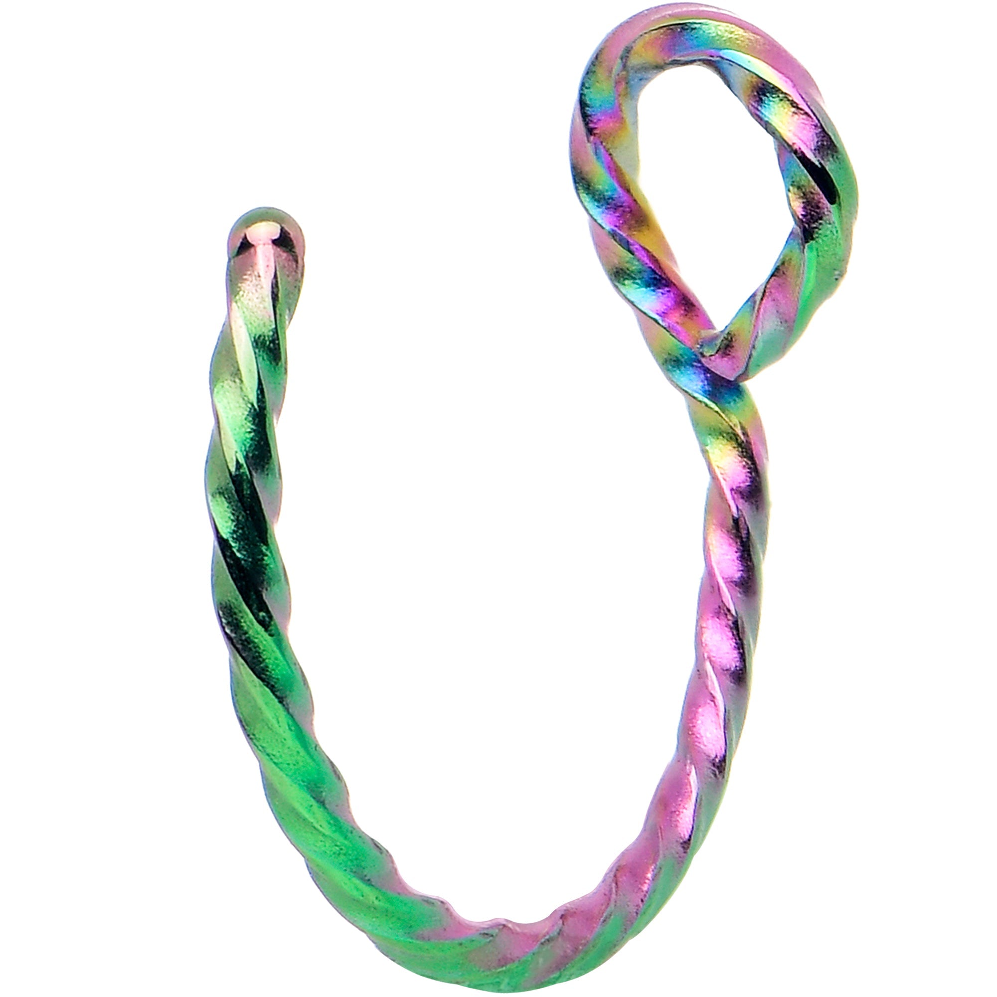 BodyCandy Rainbow Twisted Stainless Steel Clip on Hoop Fake Nose Ring — main product shot