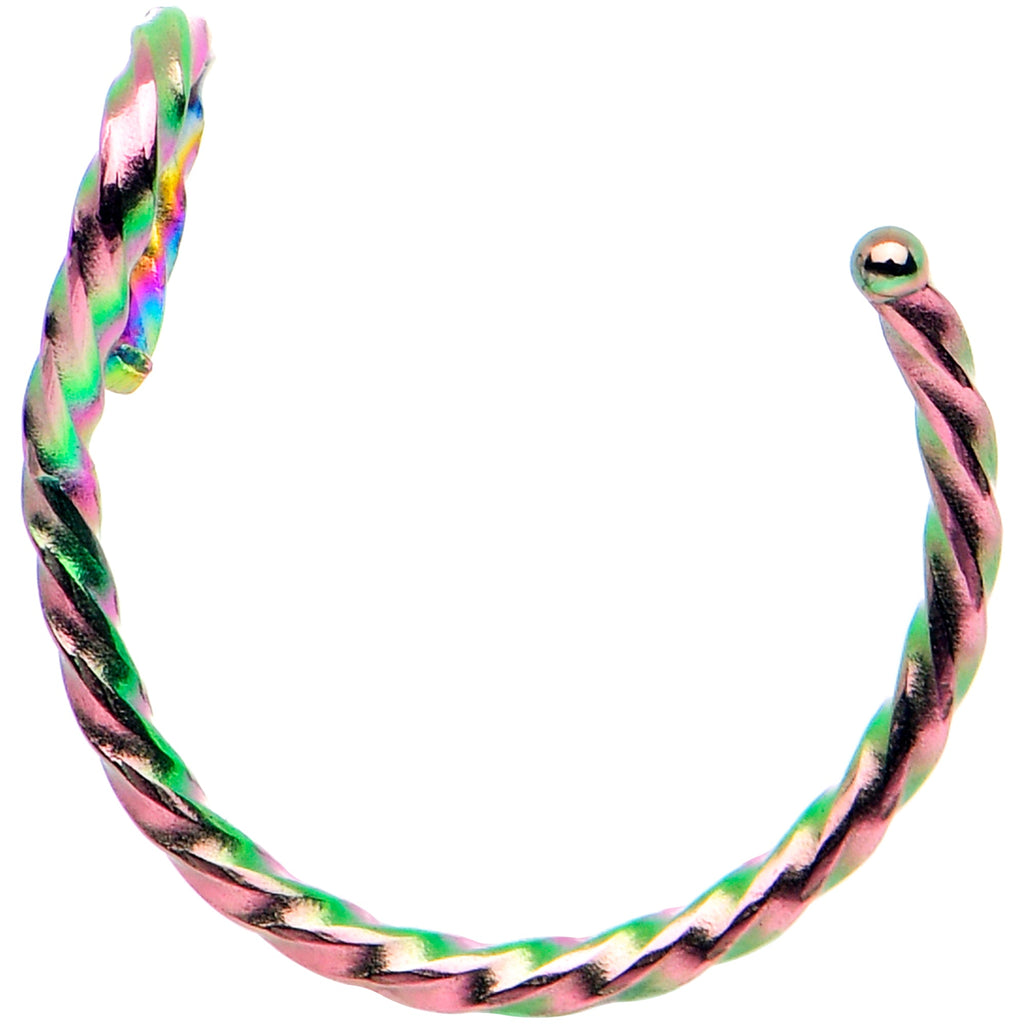 BodyCandy Rainbow Twisted Stainless Steel Clip on Hoop Fake Nose Ring — detail close-up