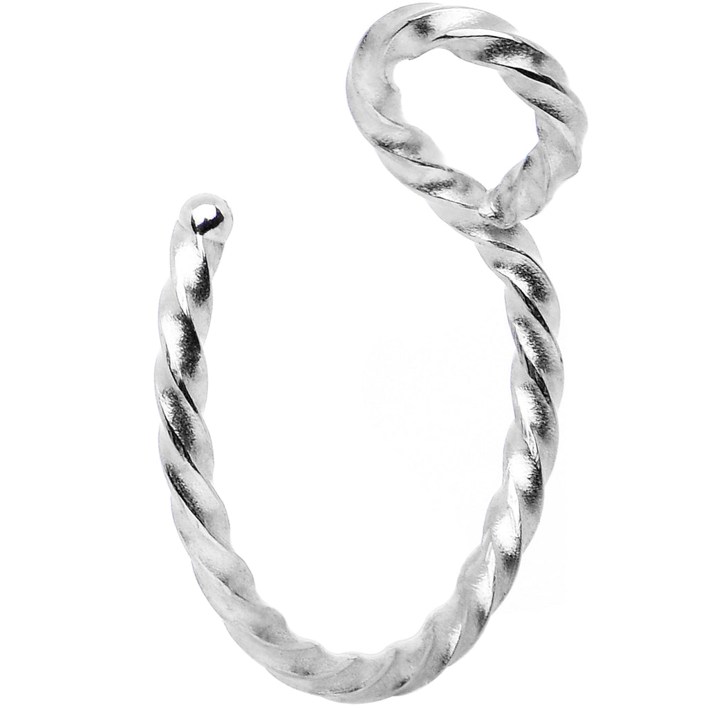 BodyCandy Silver Tone Twisted Stainless Steel Clip on Hoop Fake Nose Ring — main product shot