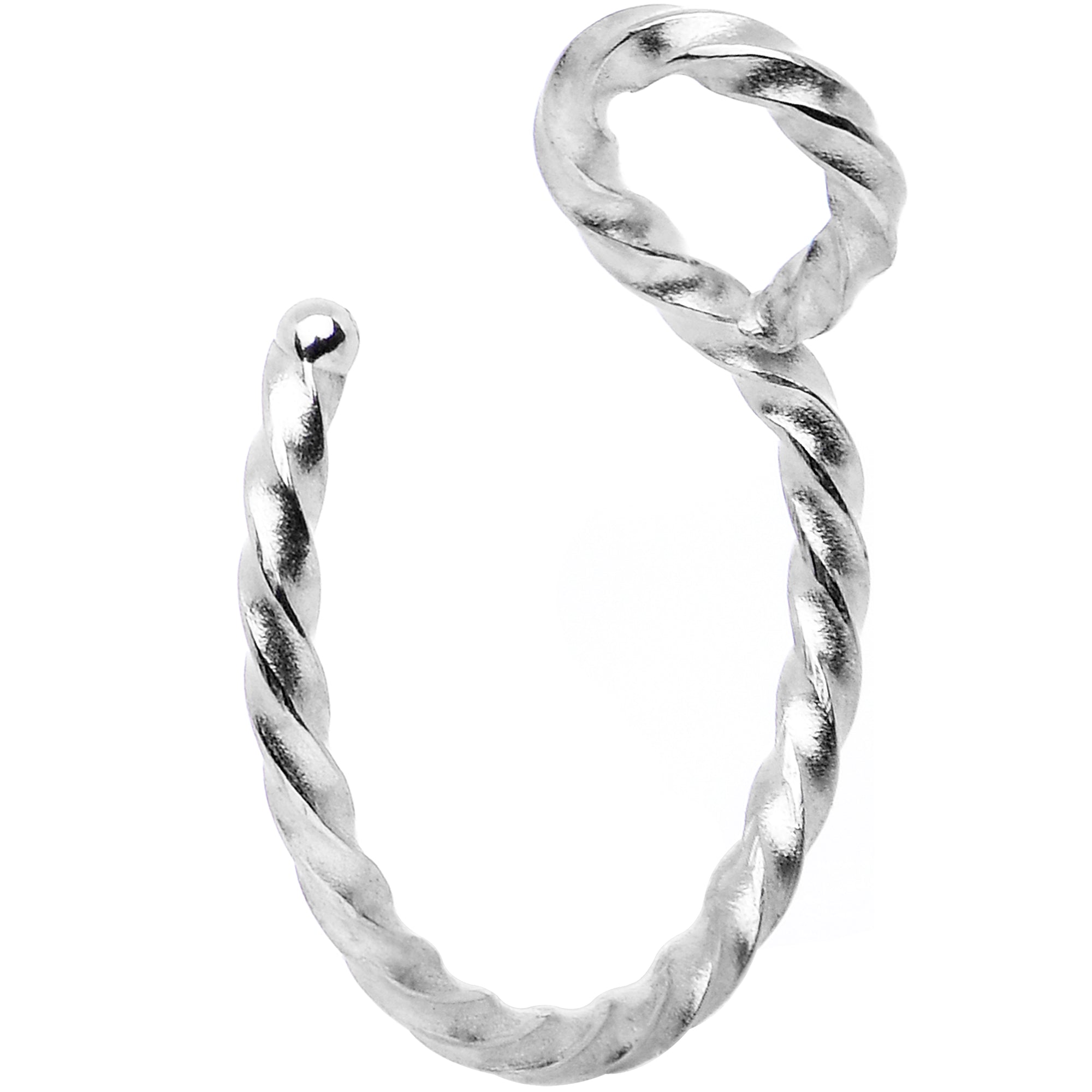 BodyCandy Silver Tone Twisted Stainless Steel Clip on Hoop Fake Nose Ring — main product shot