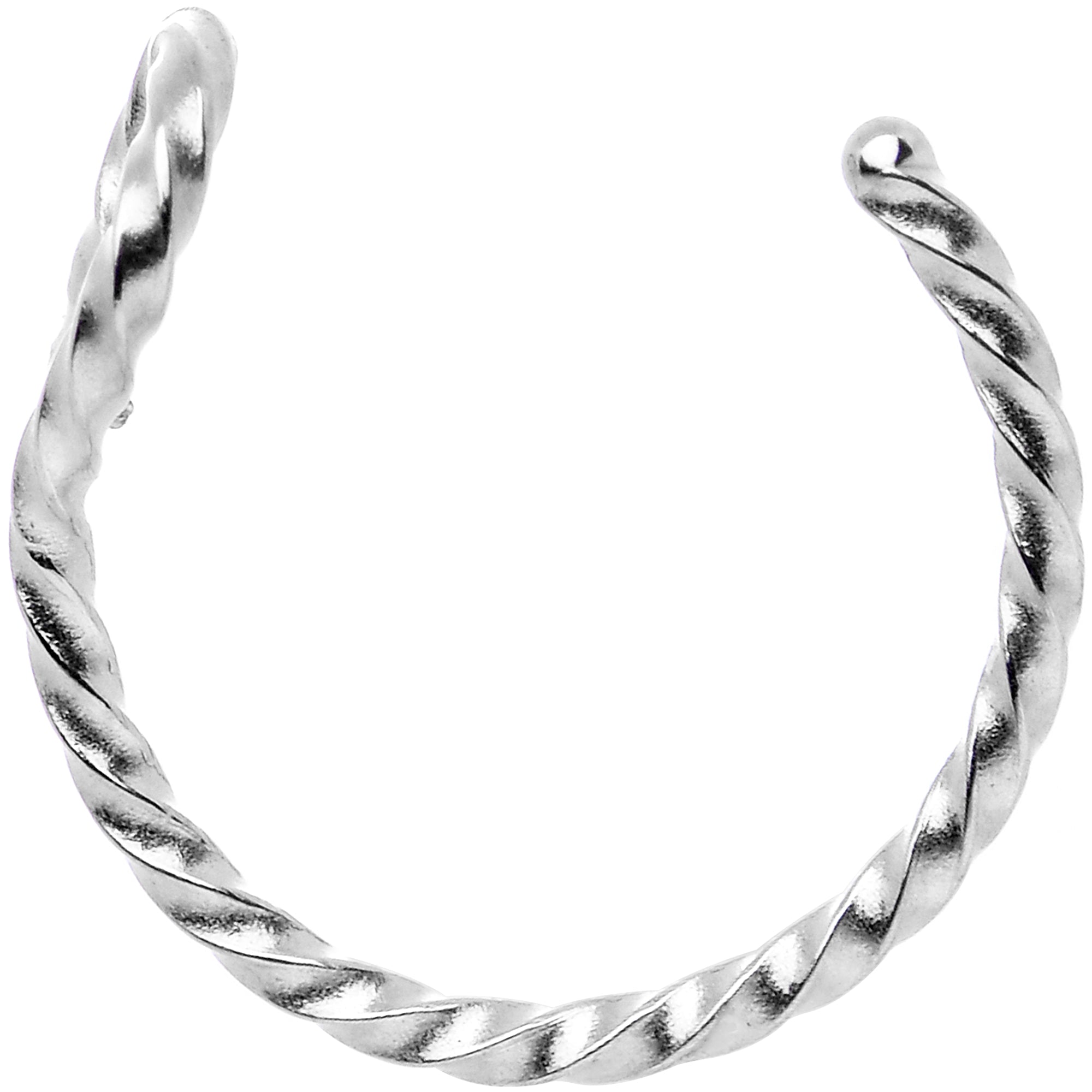 BodyCandy Silver Tone Twisted Stainless Steel Clip on Hoop Fake Nose Ring — detail close-up