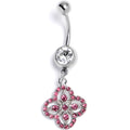 BodyCandy Clear Pink Gem Curved Cross Dangle Belly Ring — main product shot