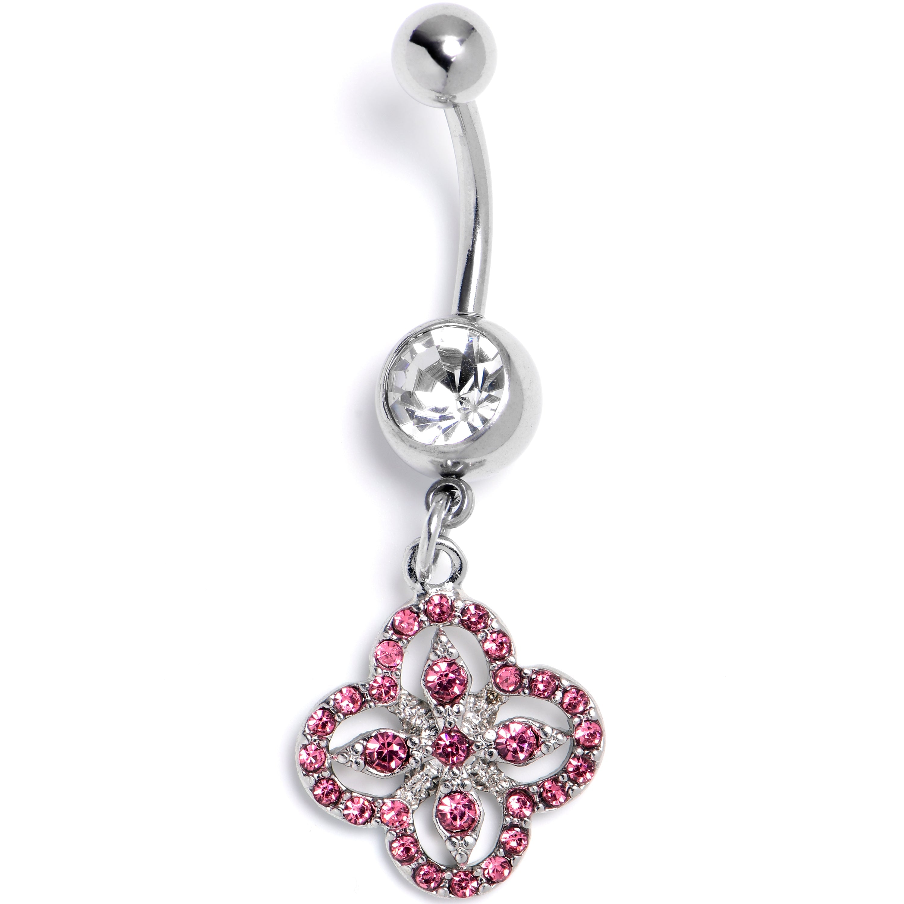 BodyCandy Clear Pink Gem Curved Cross Dangle Belly Ring — main product shot