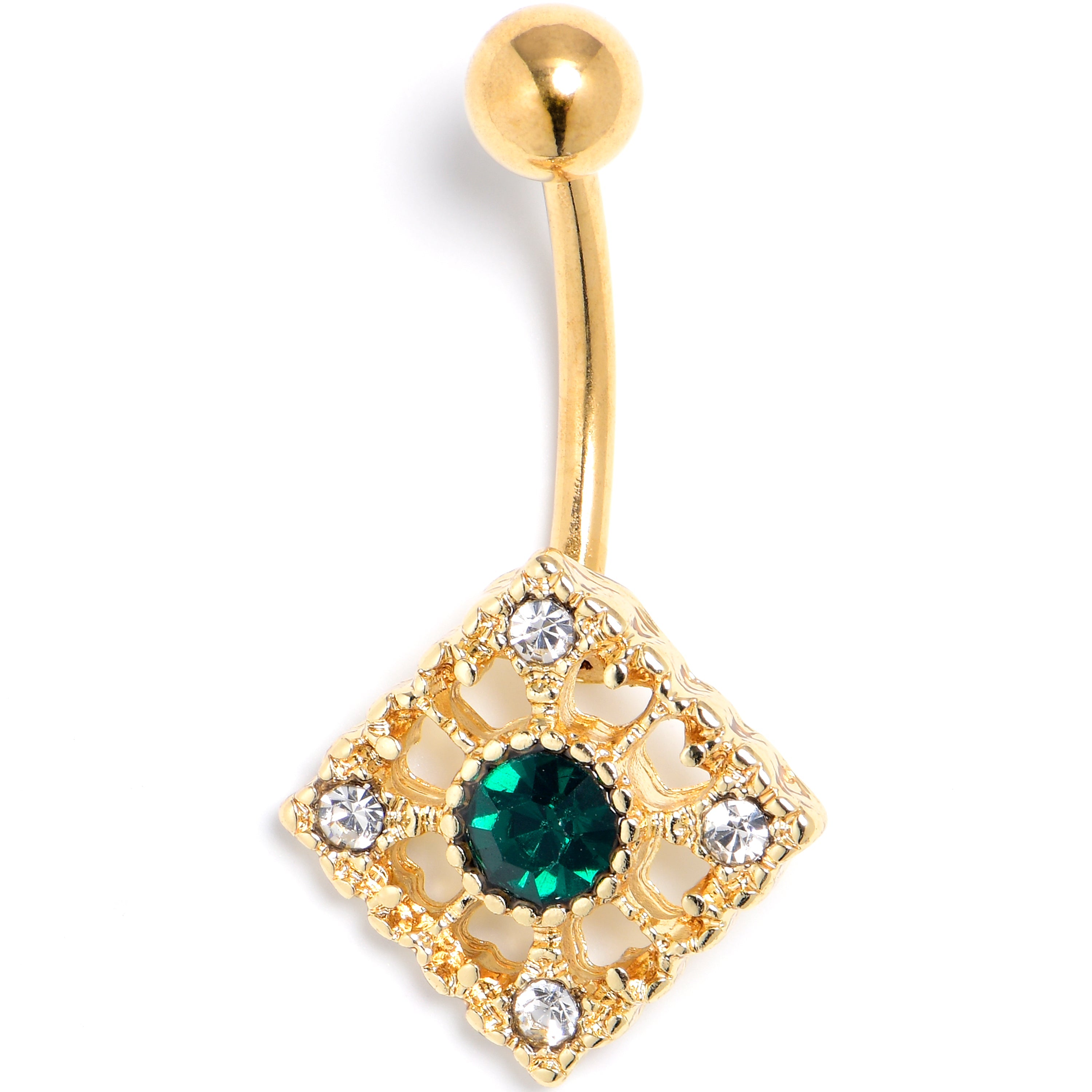 BodyCandy Green Clear Gem Gold Tone Classic Cross Belly Ring — main product shot