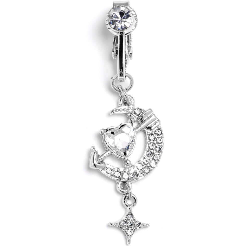 BodyCandy Clear Gem Moon Lover Dangle Clip On Fake Belly Ring — main product shot