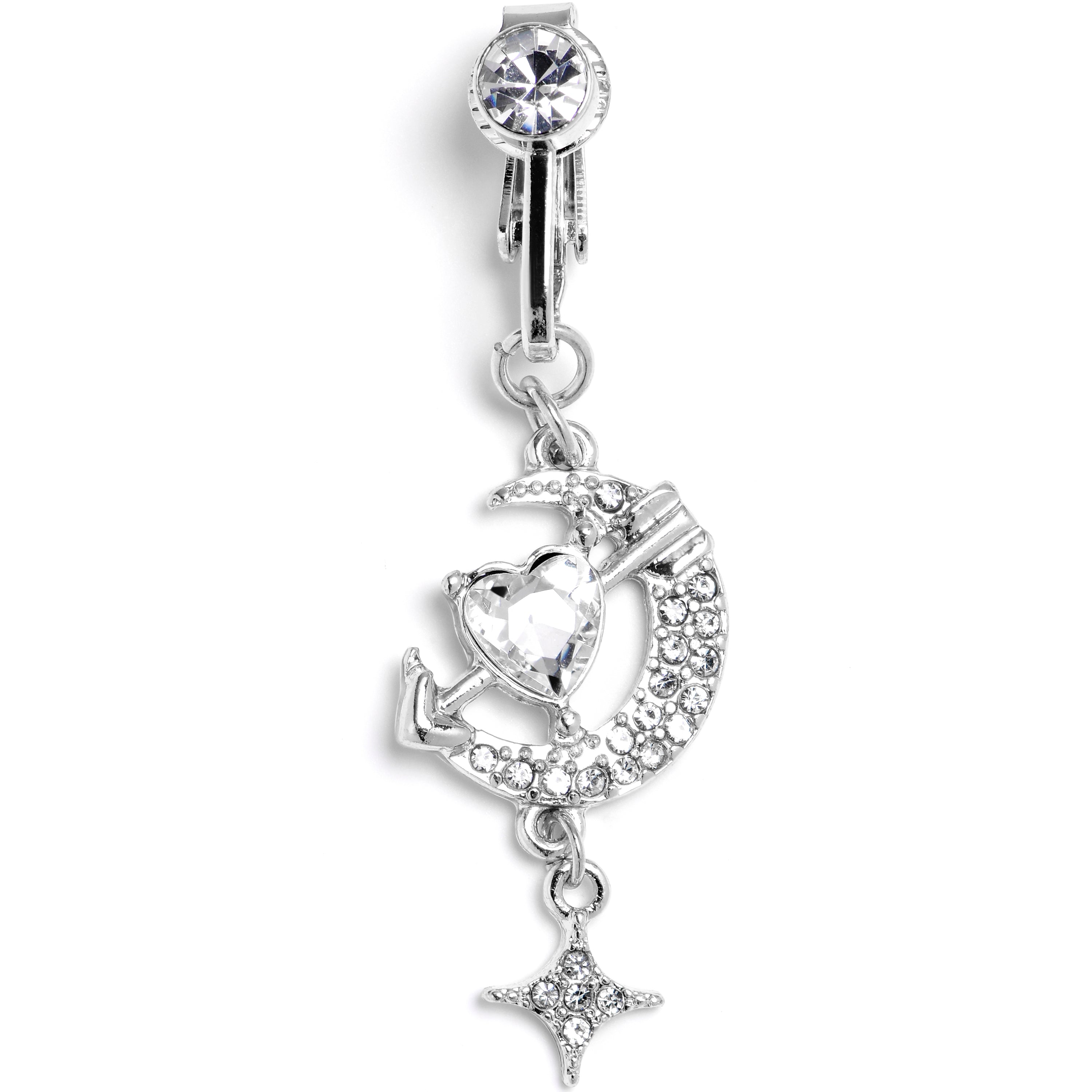 BodyCandy Clear Gem Moon Lover Dangle Clip On Fake Belly Ring — main product shot