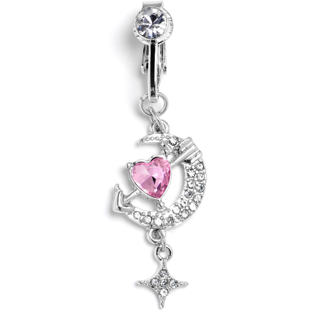 BodyCandy Clear Pink Gem Moon Lover Dangle Clip On Fake Belly Ring — main product shot