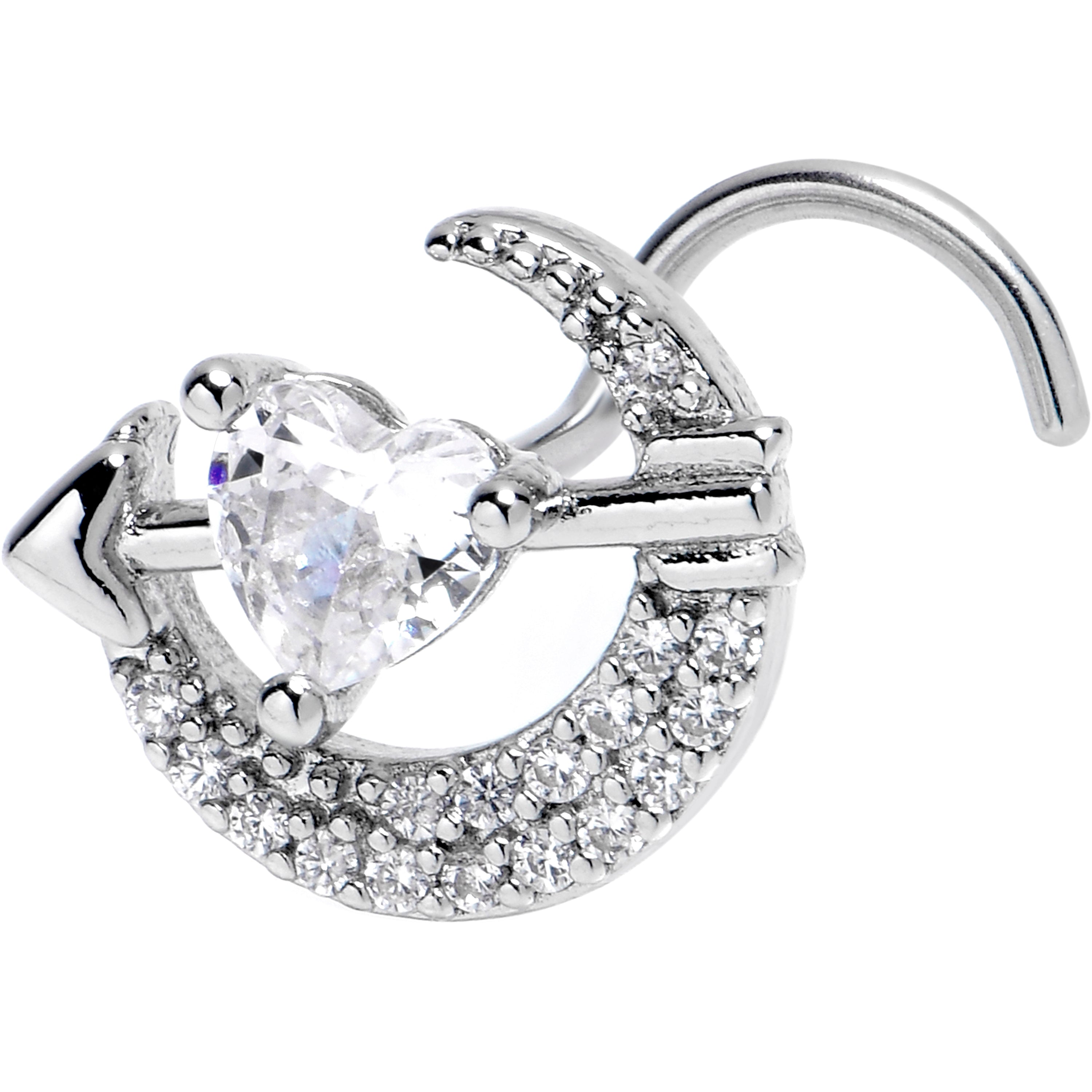 BodyCandy 20G 7mm Clear CZ Gem Moon Lover Left Side Nose Screw — main product shot
