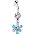 BodyCandy Clear Blue CZ Gem Bling Flower Glam Dangle Belly Ring — main product shot