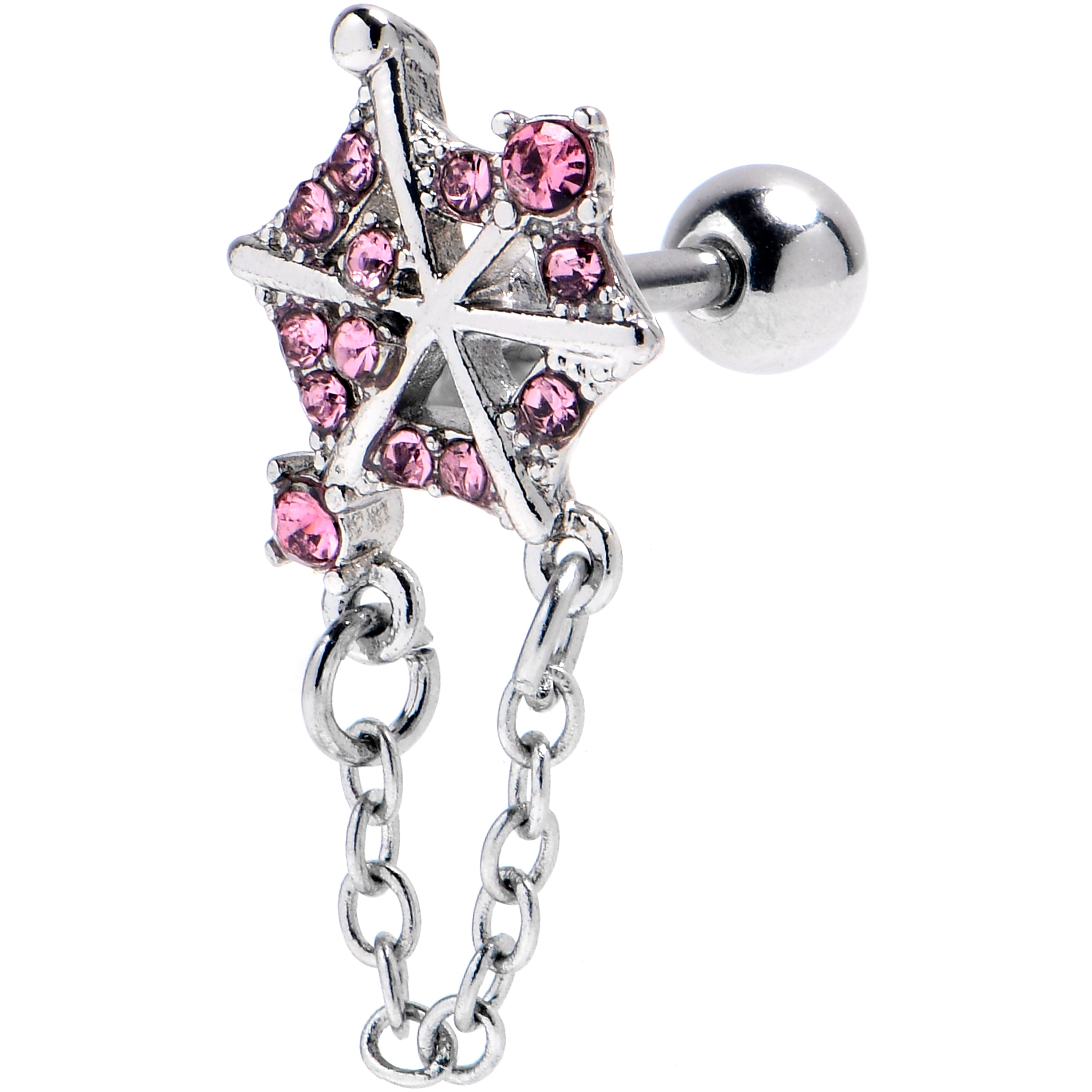 BodyCandy 16G 1/4 Pink Gem Spiderweb Chain Dangle Cartilage Tragus Earring — main product shot