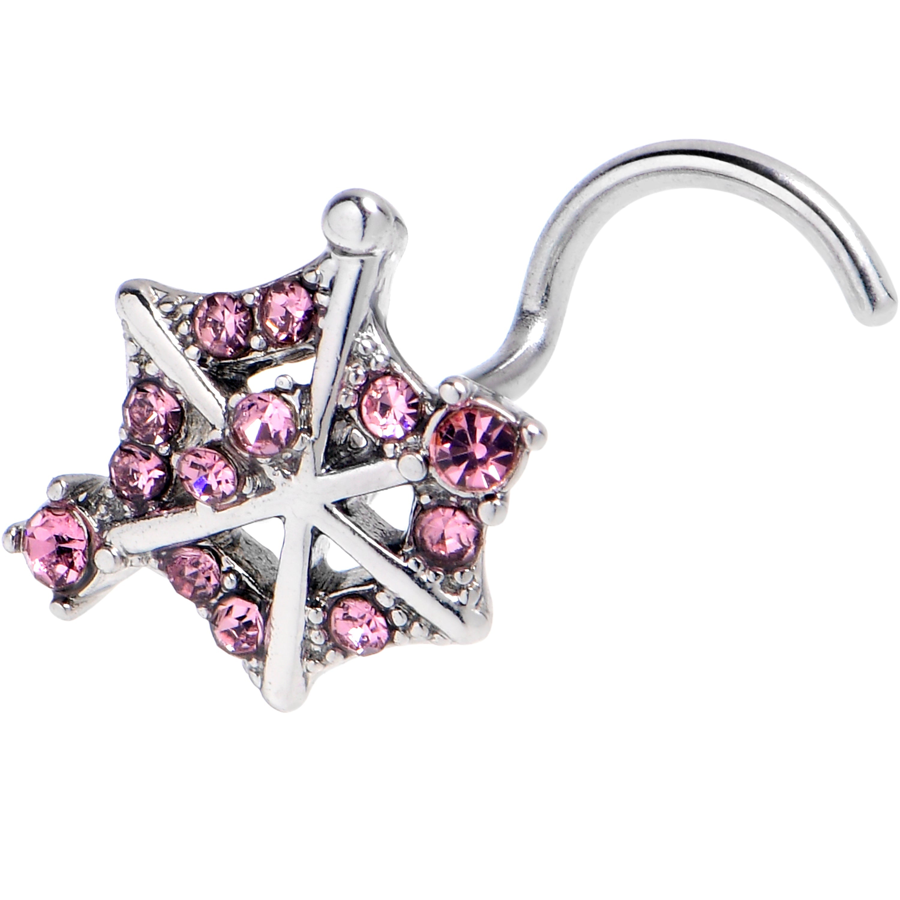 BodyCandy 20G 7mm Pink Gem Spiderweb Goth Left Side Nose Screw — main product shot