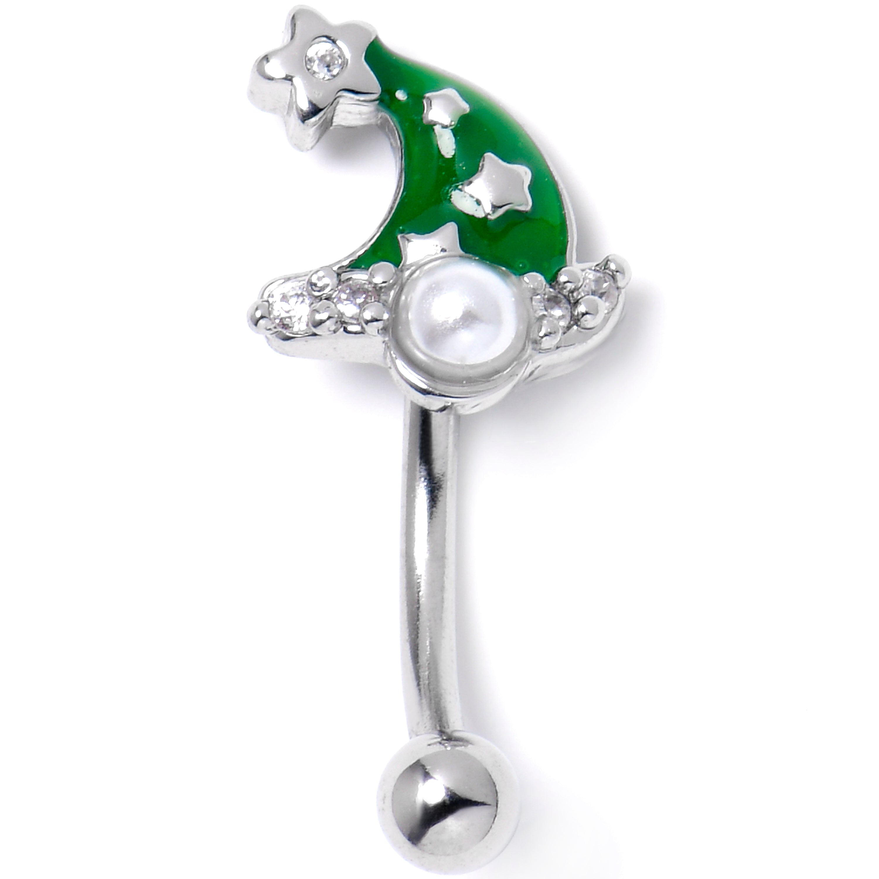 BodyCandy 16G 5/16 Clear Gem Santa Hat Stars Green Curved Eyebrow Ring — main product shot