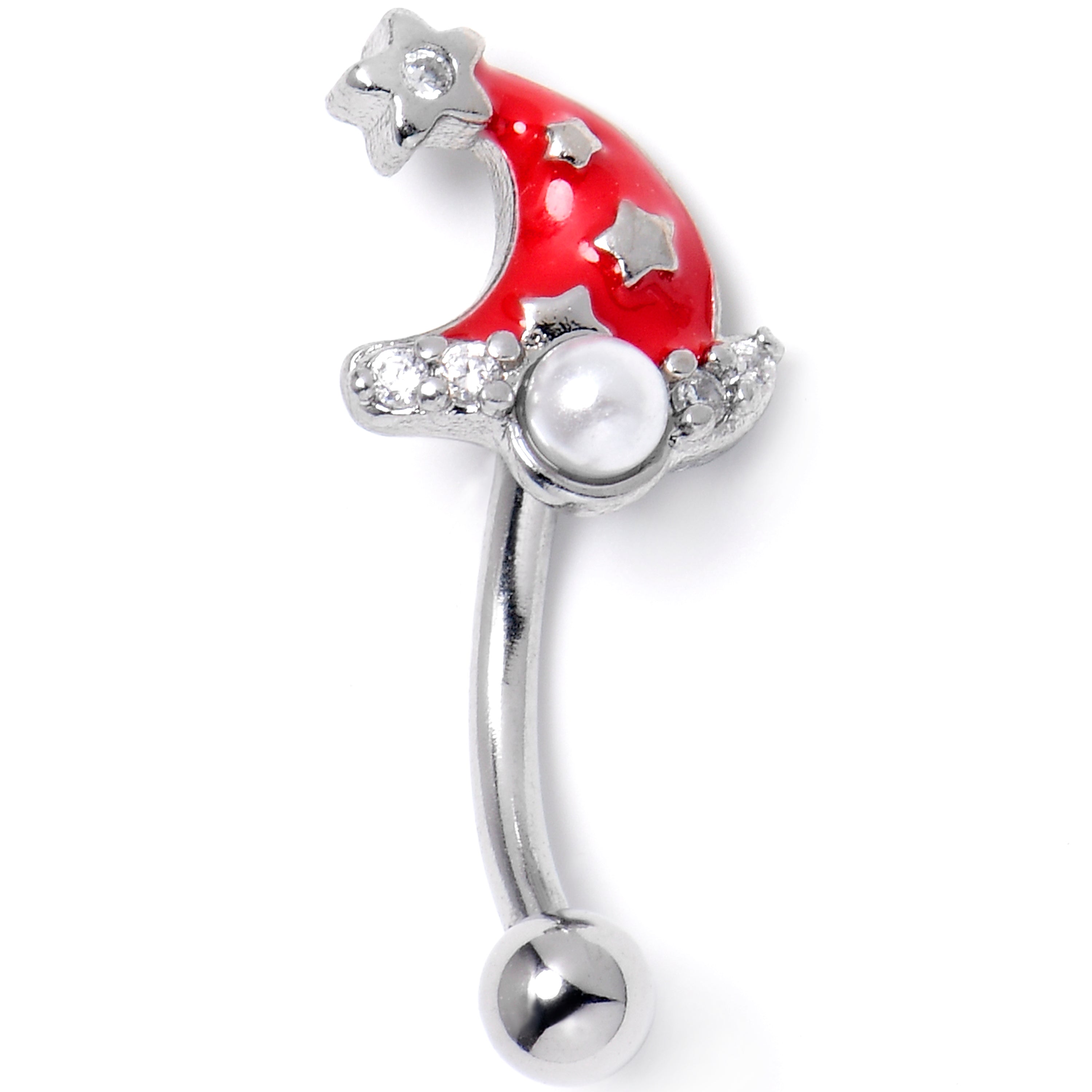BodyCandy 16G 5/16 Clear Gem Santa Hat Stars Red Curved Eyebrow Ring — main product shot