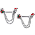 BodyCandy 14G 9/16 Clear Gem Santa Skull Gift Chain Dangle Nipple Ring Set — main product shot