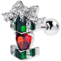 BodyCandy 16G 1/4 Green Red Gem Holiday Abstract Heart Cartilage Earring — main product shot