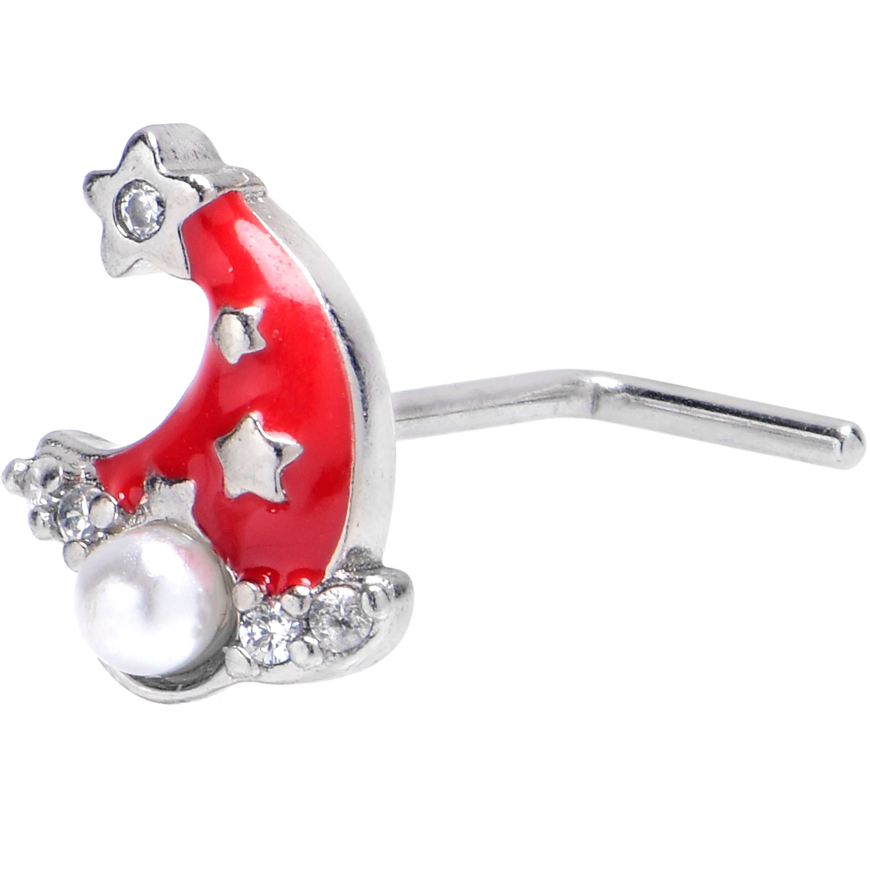 BodyCandy 20G 7mm Clear Gem Santa Hat Stars Red L Shape Nose Ring — main product shot
