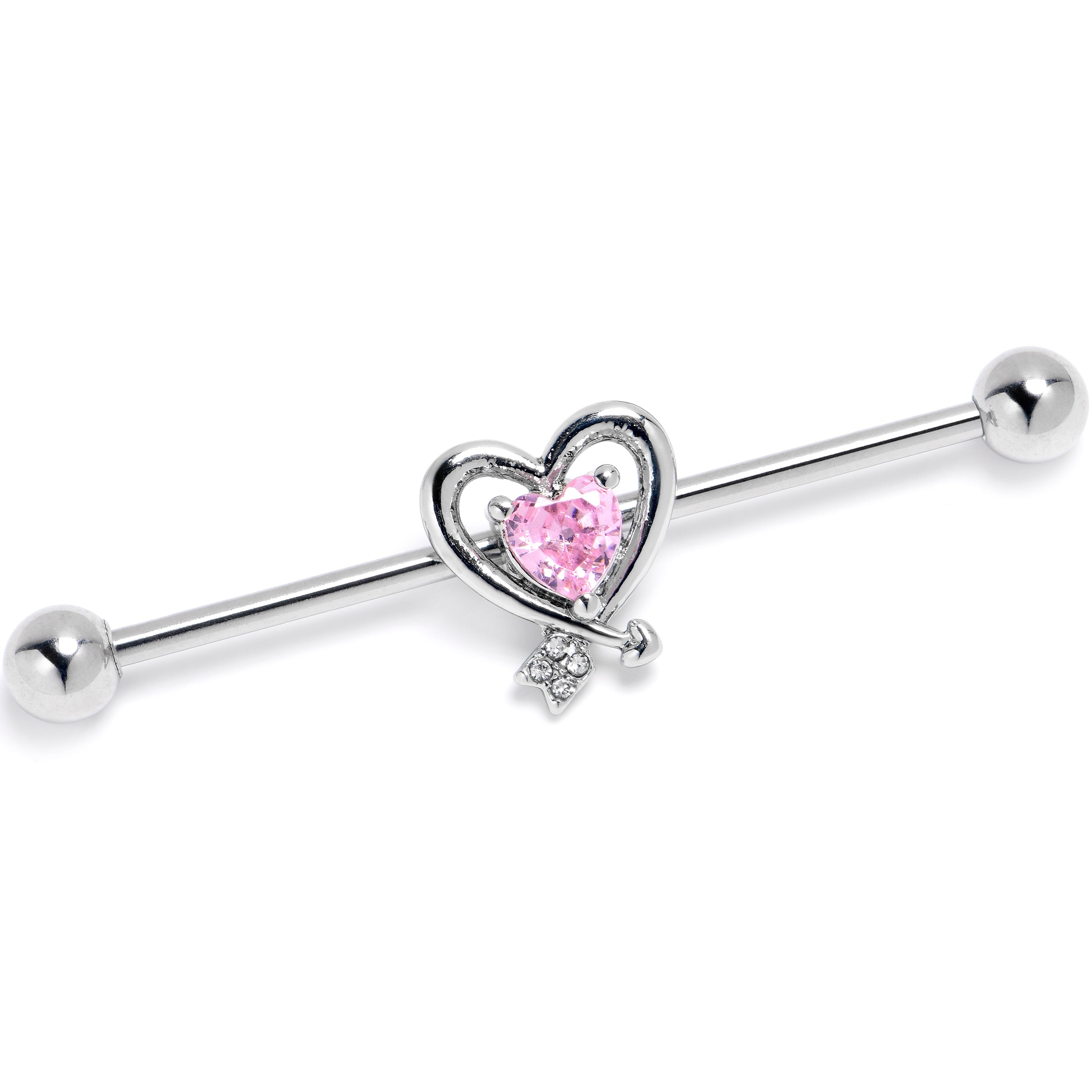 BodyCandy 14G Pink CZ Gem Wrapped in Heart Industrial Barbell 38mm — main product shot