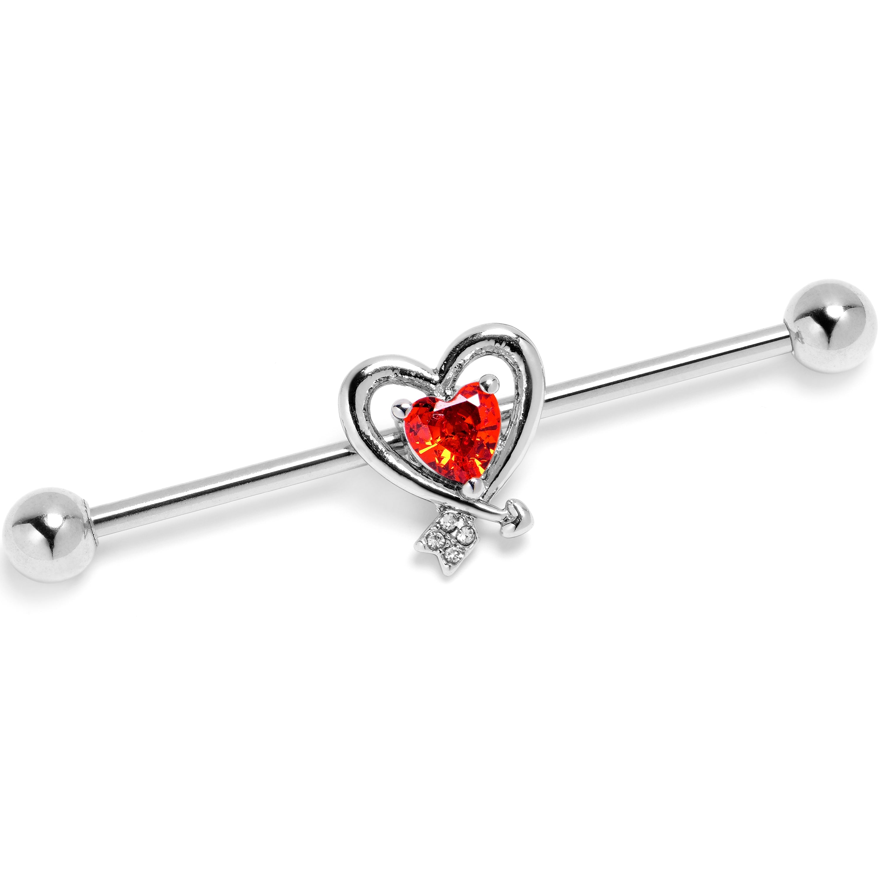 BodyCandy 14G Red CZ Gem Wrapped in Heart Industrial Barbell 38mm — main product shot