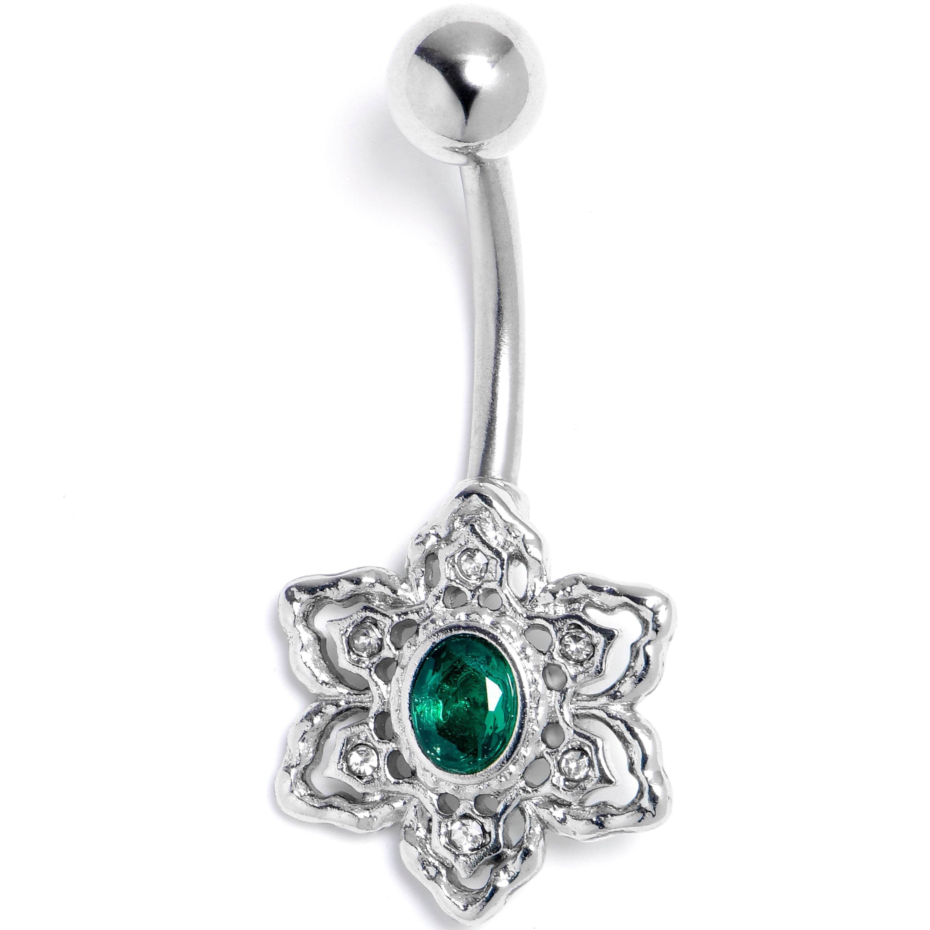 BodyCandy Clear Green Gem Blooming Beauty Flower Belly Ring — main product shot