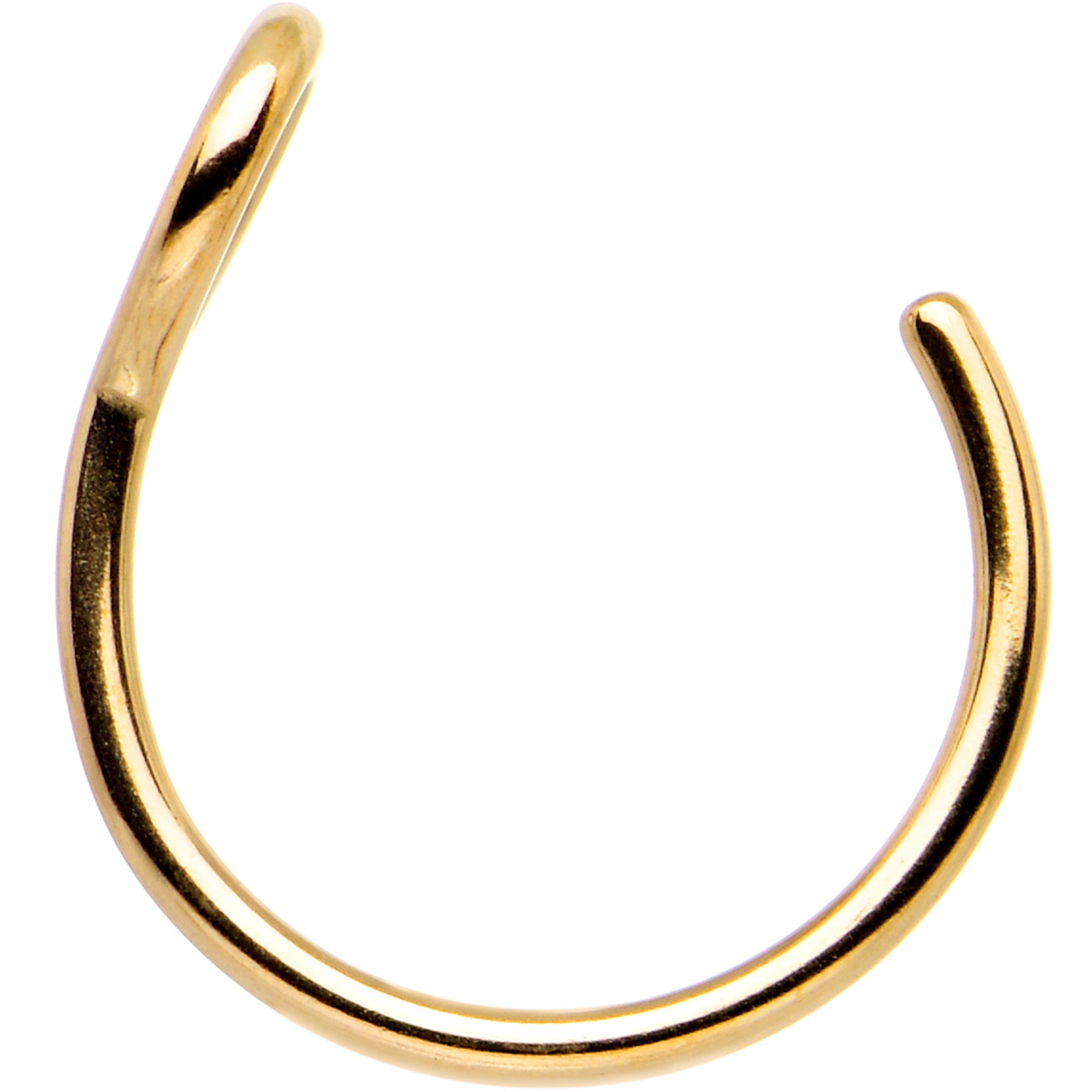 BodyCandy Gold Tone Stainless Steel Clip on Hoop Fake Nose Ring — detail close-up