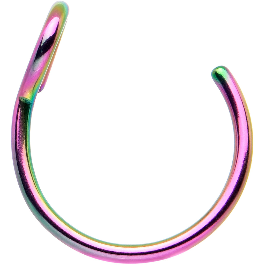 BodyCandy Rainbow Stainless Steel Clip on Hoop Fake Nose Ring — detail close-up