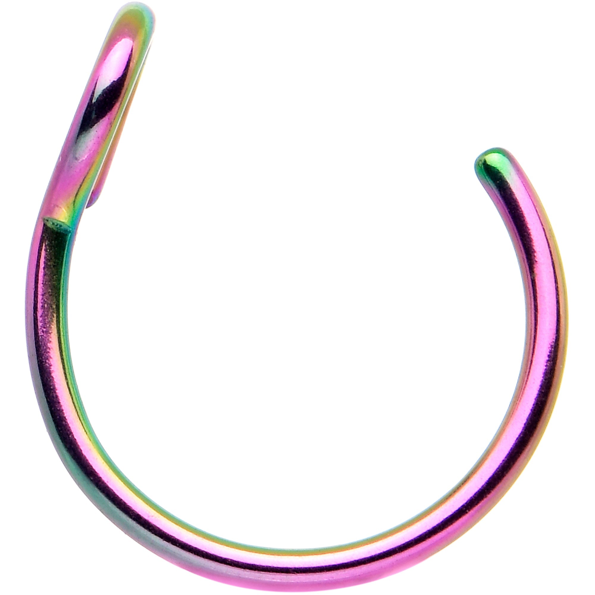 BodyCandy Rainbow Stainless Steel Clip on Hoop Fake Nose Ring — detail close-up