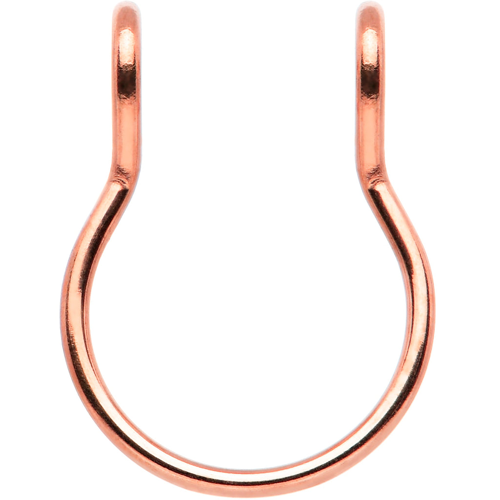 BodyCandy Rose Gold Tone Stainless Steel Clip on Fake Septum Nose Hoop — detail close-up