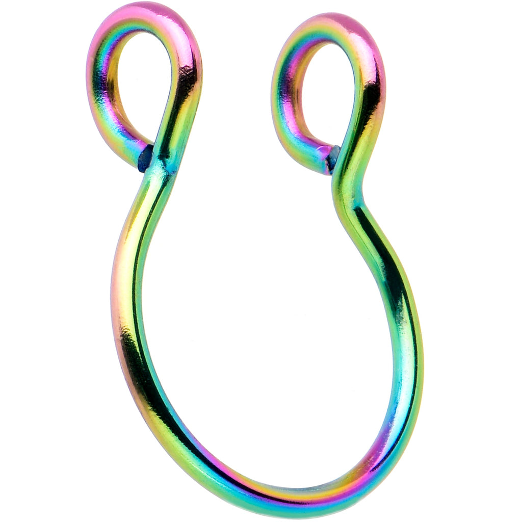 BodyCandy Rainbow Stainless Steel Clip on Fake Septum Nose Hoop — main product shot