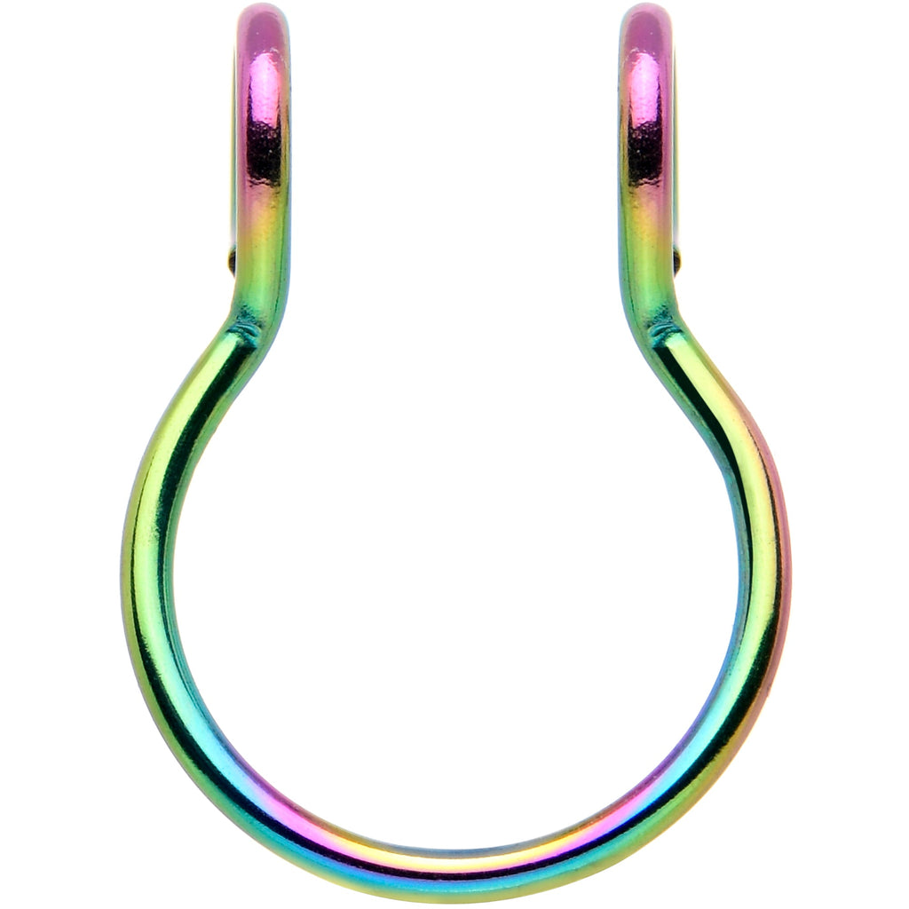 BodyCandy Rainbow Stainless Steel Clip on Fake Septum Nose Hoop — detail close-up