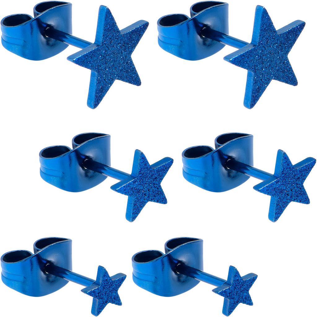 BodyCandy 4mm-8mm Stars Stud Blue 316L Stainless Steel Earrings 6 Pack — main product shot