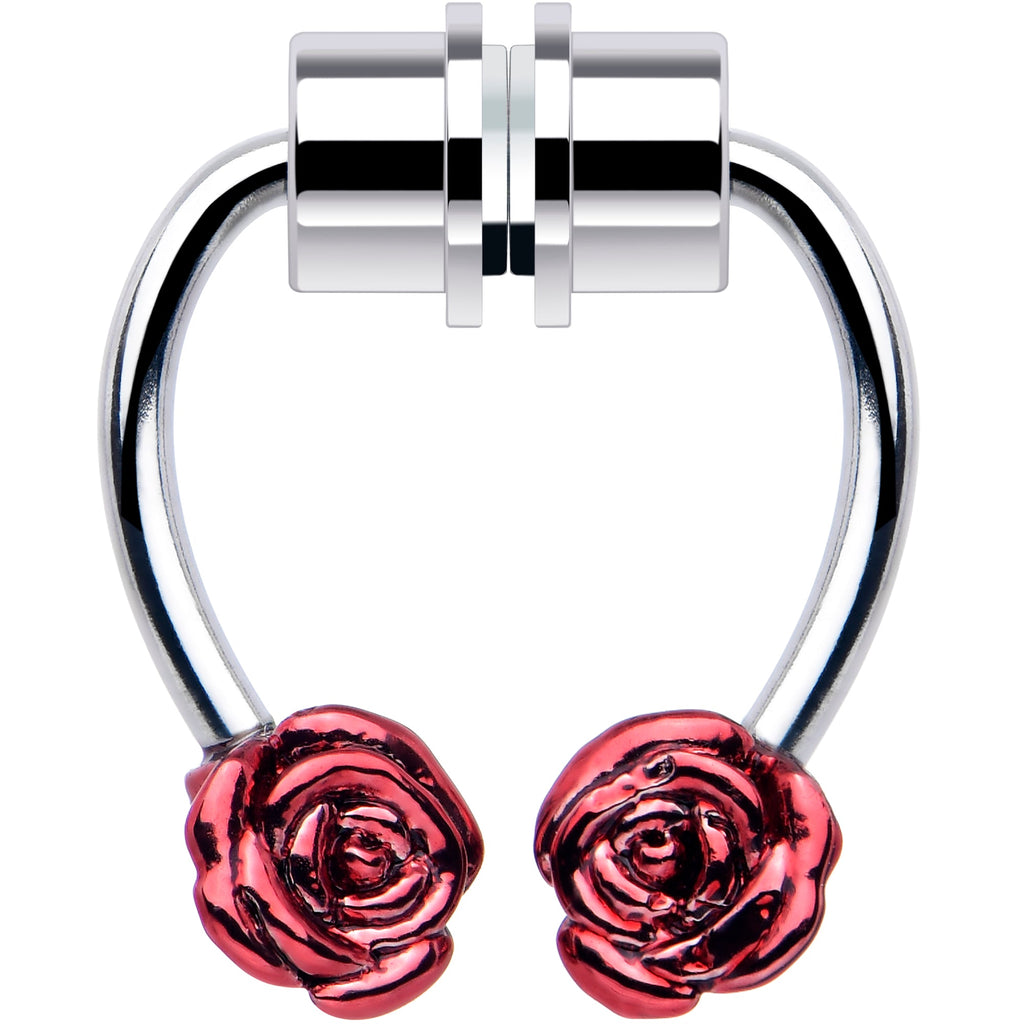 BodyCandy Red Rose Magnetic Septum Ring Horseshoe Non-Pierced Fake Nose Ring — main product shot