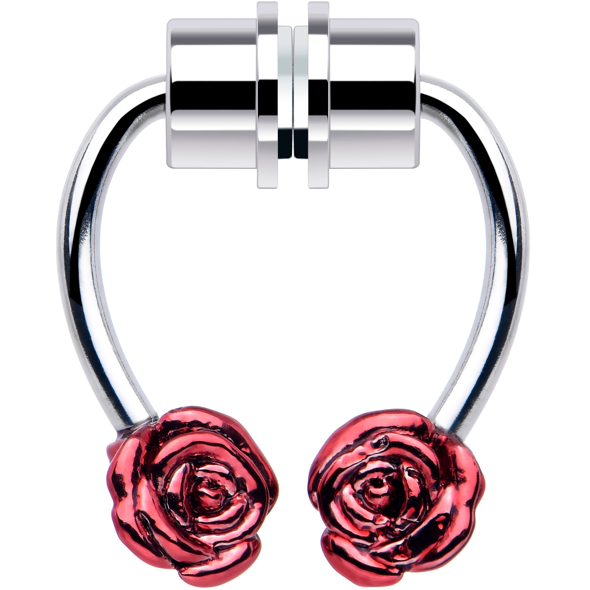 BodyCandy Red Rose Magnetic Septum Ring Horseshoe Non-Pierced Fake Nose Ring — main product shot