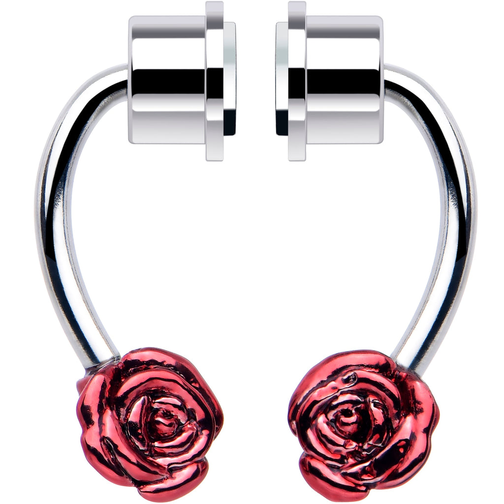 BodyCandy Red Rose Magnetic Septum Ring Horseshoe Non-Pierced Fake Nose Ring — detail close-up