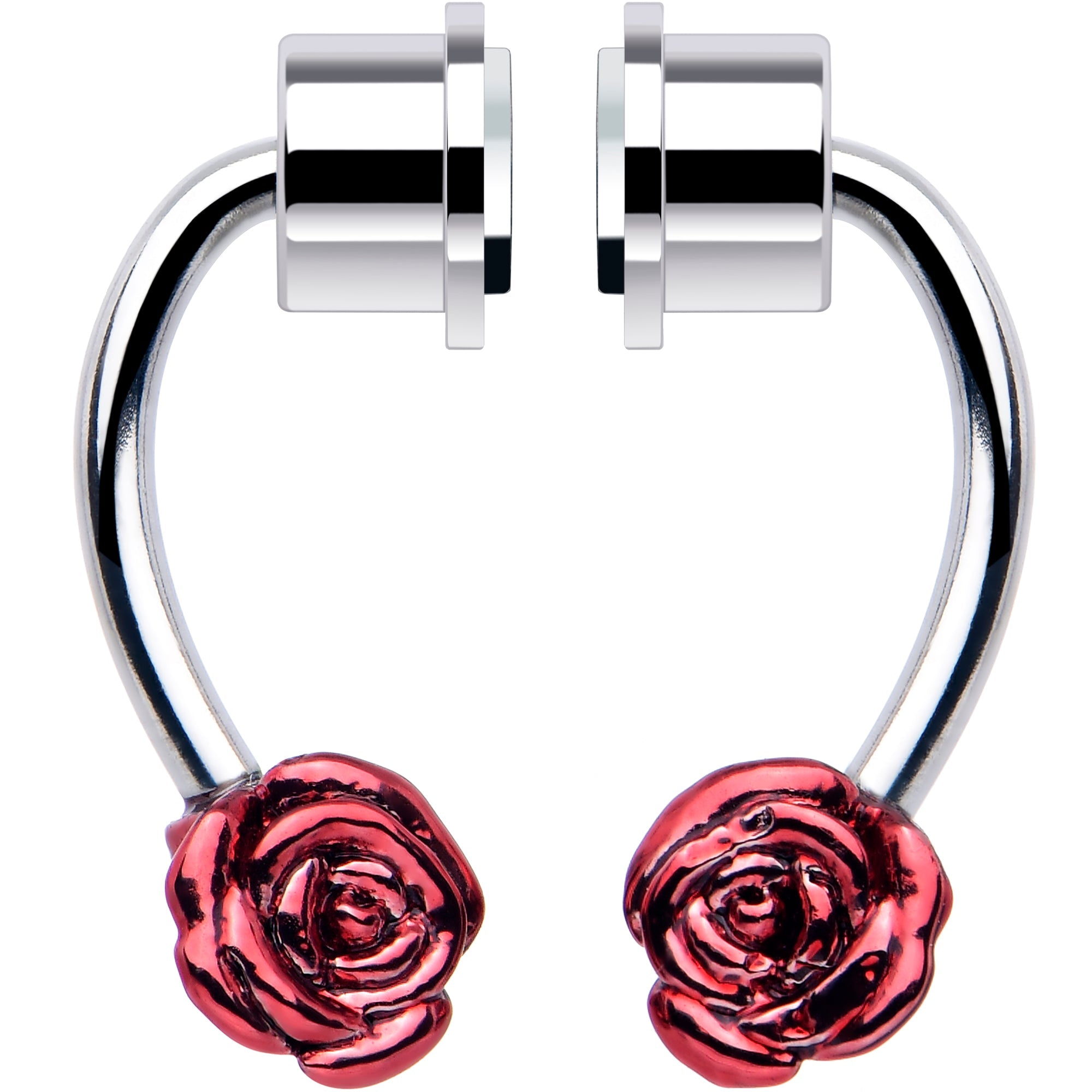 BodyCandy Red Rose Magnetic Septum Ring Horseshoe Non-Pierced Fake Nose Ring — detail close-up