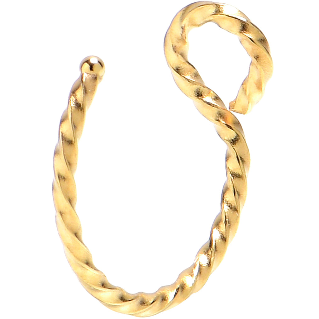 BodyCandy Gold Tone Twisted Stainless Steel Clip on Hoop Fake Nose Ring — detail close-up