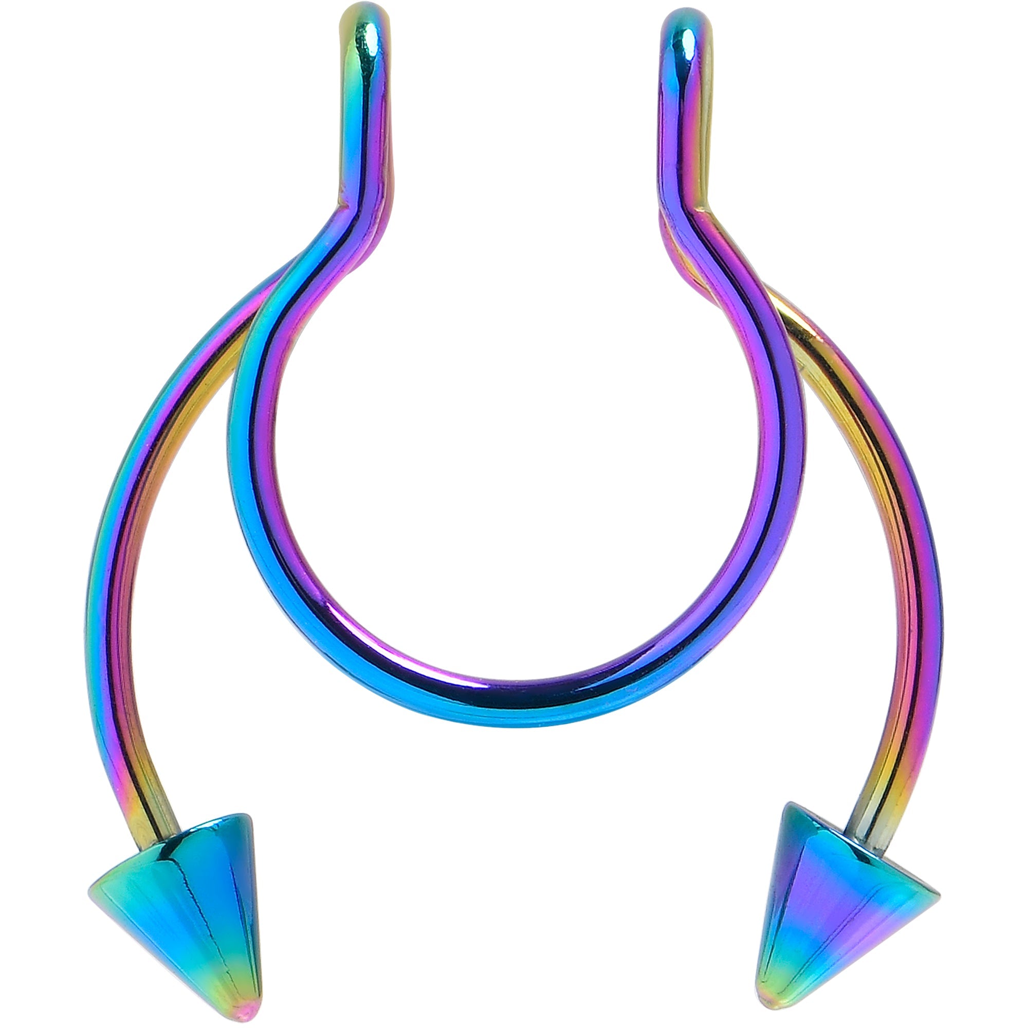 BodyCandy Rainbow Horseshoe Spike Fake Septum Ring Nipple and Clip on Earring — main product shot