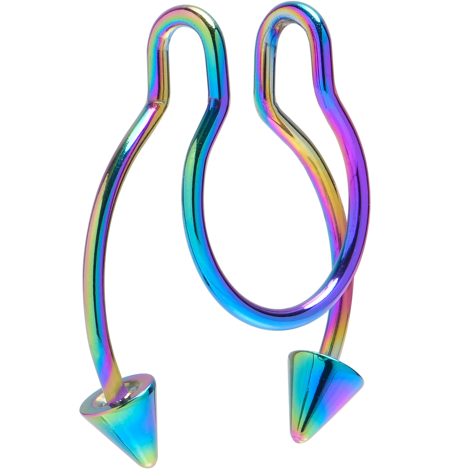 BodyCandy Rainbow Horseshoe Spike Fake Septum Ring Nipple and Clip on Earring — detail close-up