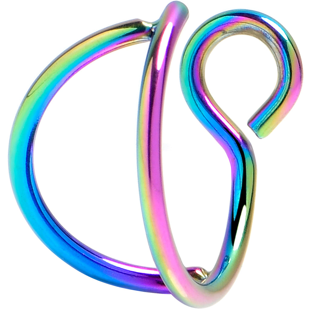 BodyCandy Rainbow Stainless Steel Clip on Double Hoop Fake Nose Ring — detail close-up