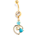 BodyCandy Clear Blue Gem Gold Tone Tulip Heart Flower Dangle Belly Ring — main product shot