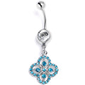 BodyCandy Clear Blue Gem Curved Cross Dangle Belly Ring — main product shot