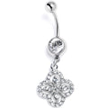 BodyCandy Clear Gem Curved Cross Dangle Belly Ring — main product shot