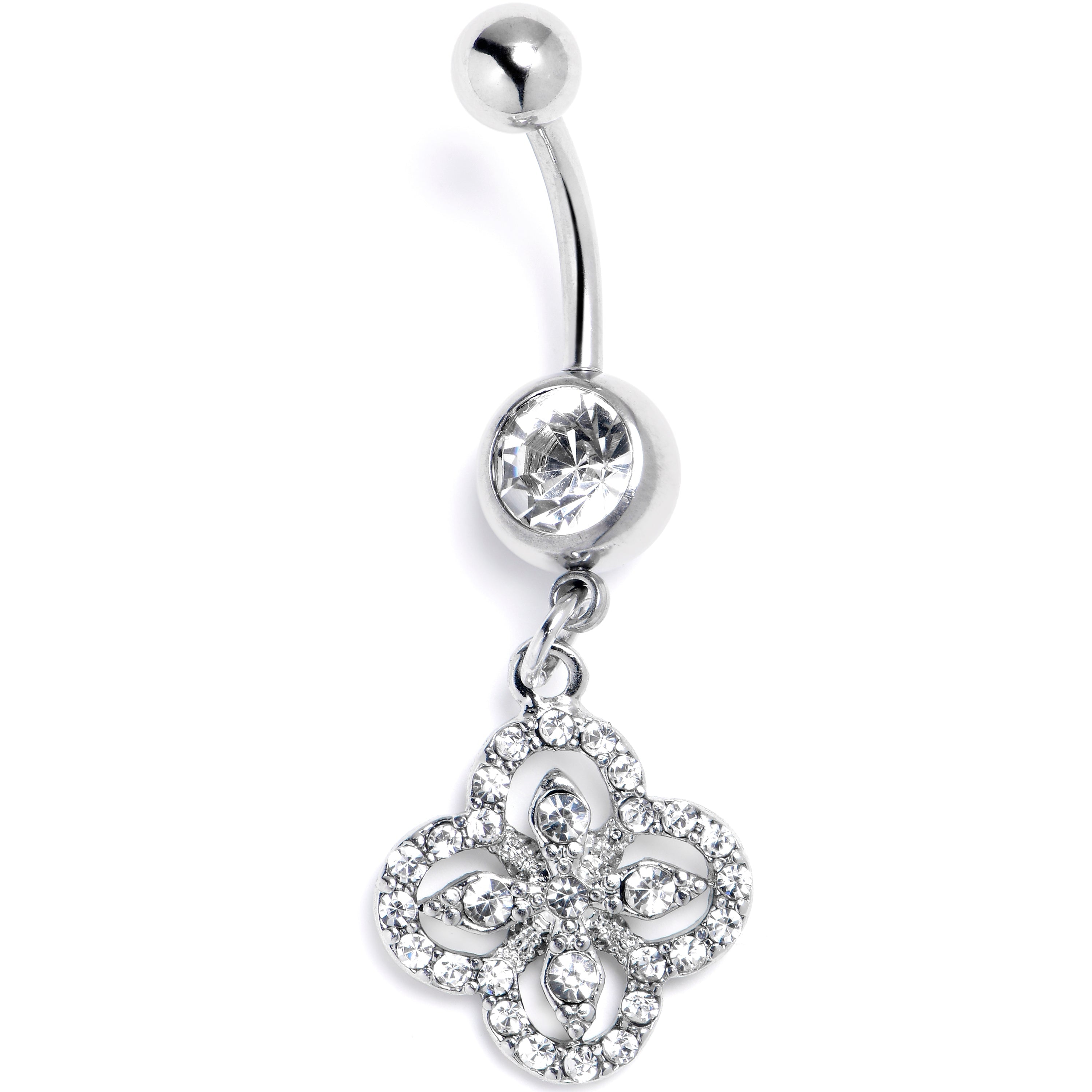 BodyCandy Clear Gem Curved Cross Dangle Belly Ring — main product shot