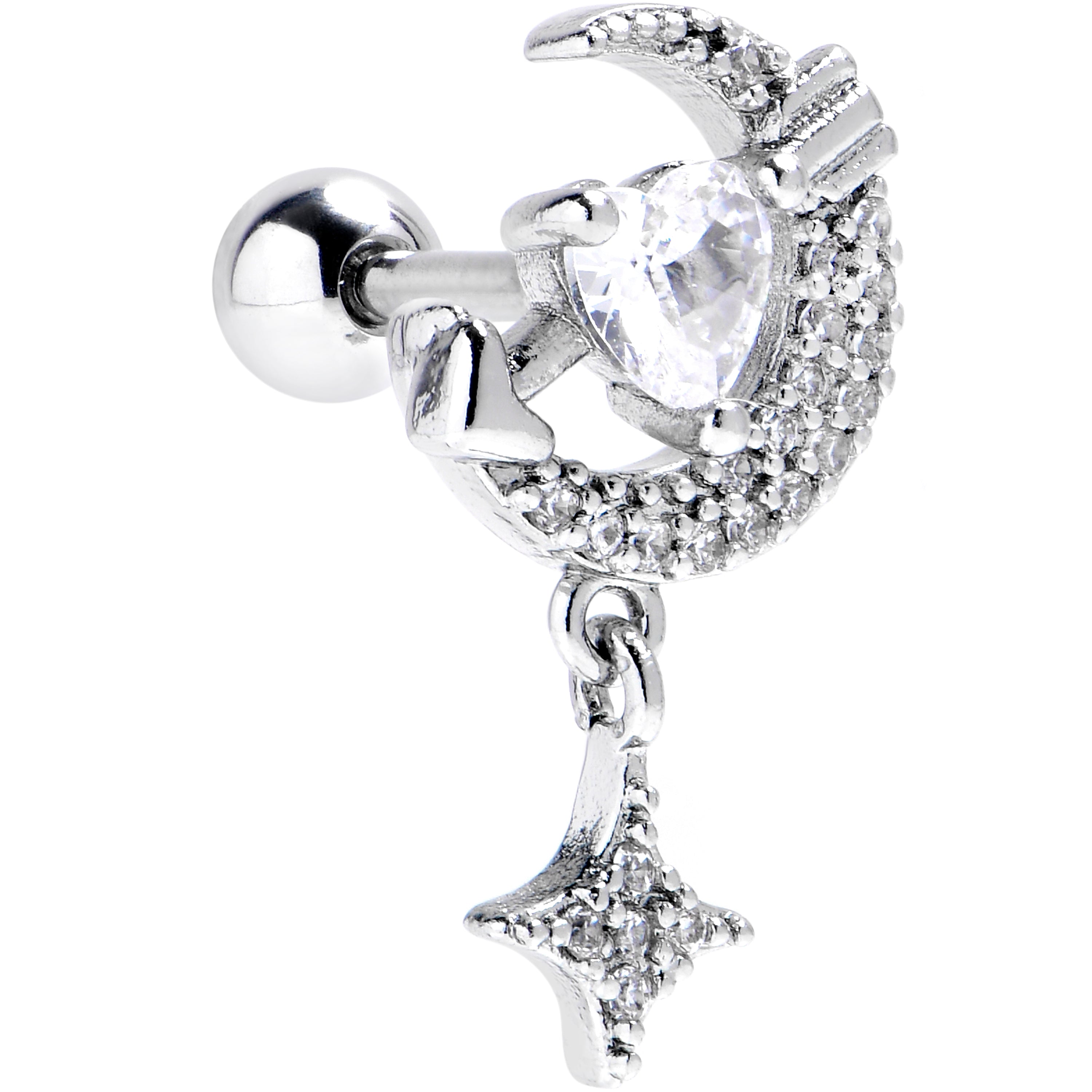 BodyCandy 16G 1/4 Clear CZ Gem Moon Lover Cartilage Tragus Earring — main product shot