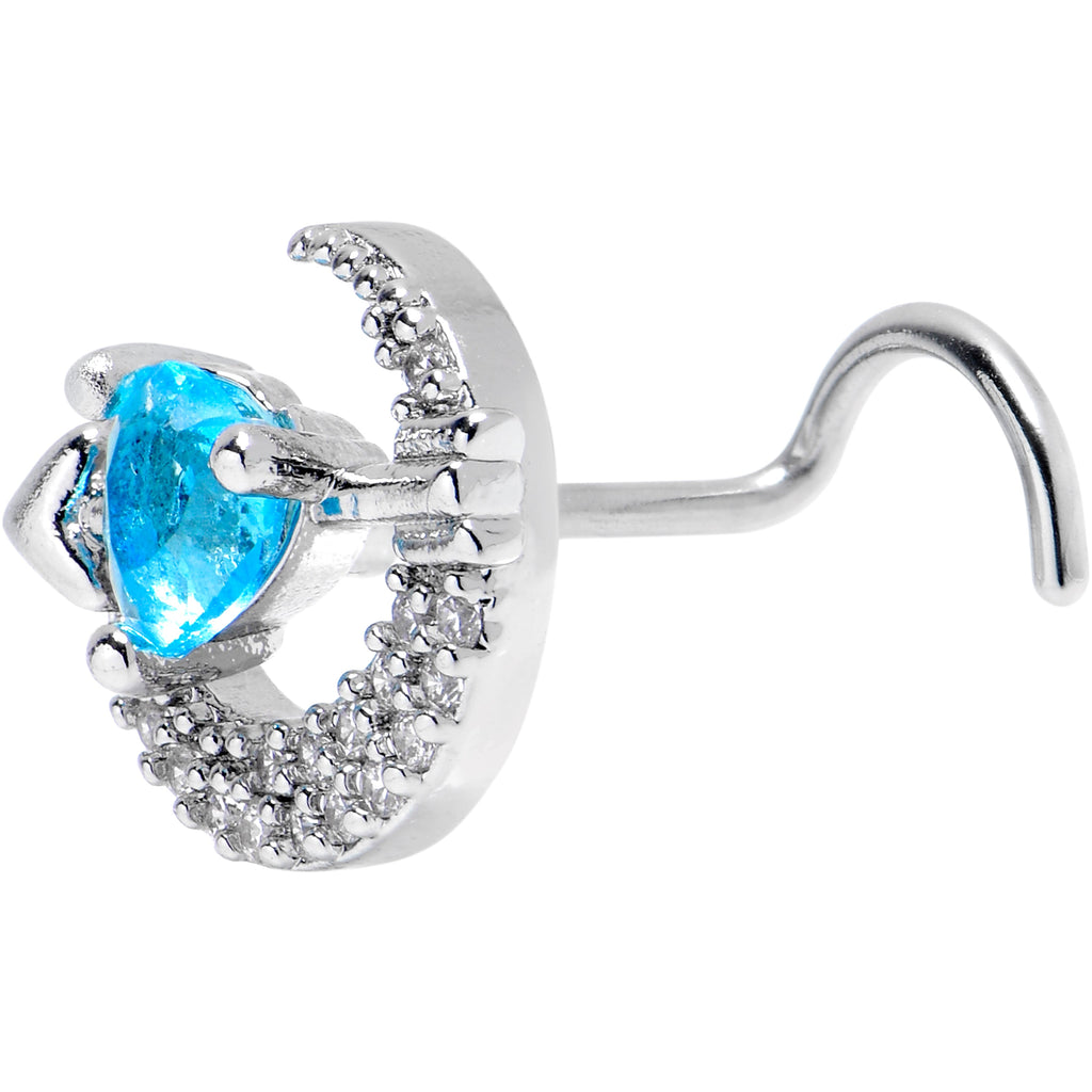 BodyCandy 20G 7mm Blue Clear CZ Gem Moon Lover Left Side Nose Screw — detail close-up