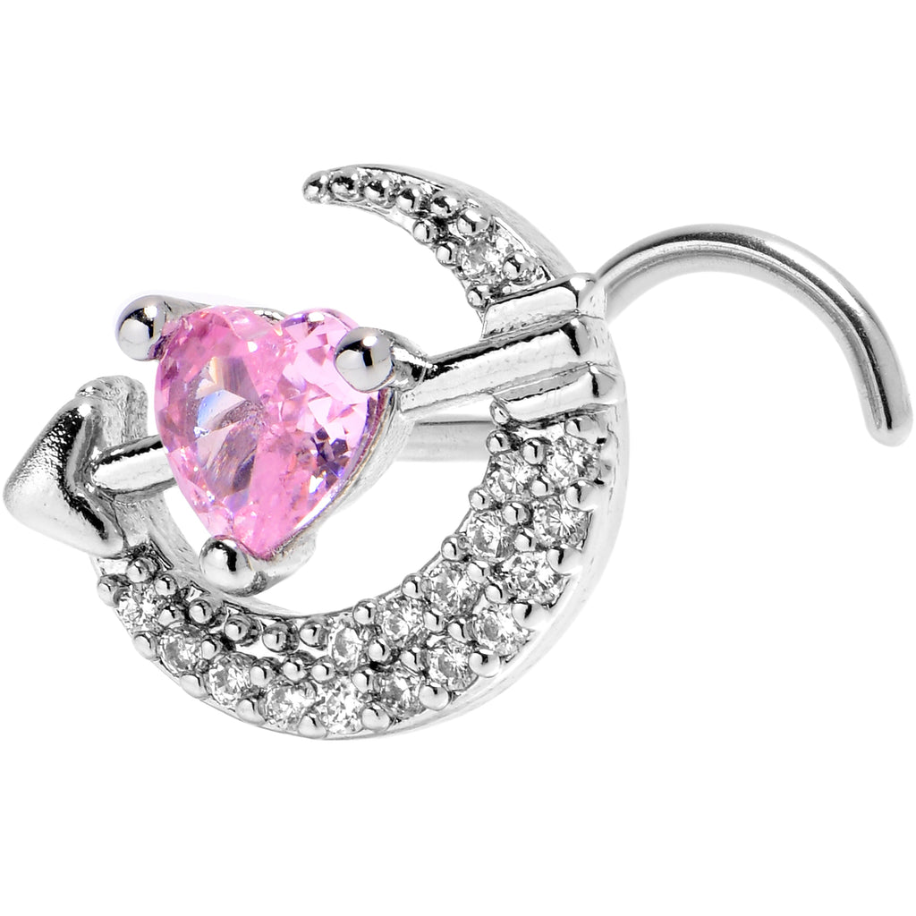 BodyCandy 20G 7mm Pink Clear CZ Gem Moon Lover Left Side Nose Screw — main product shot