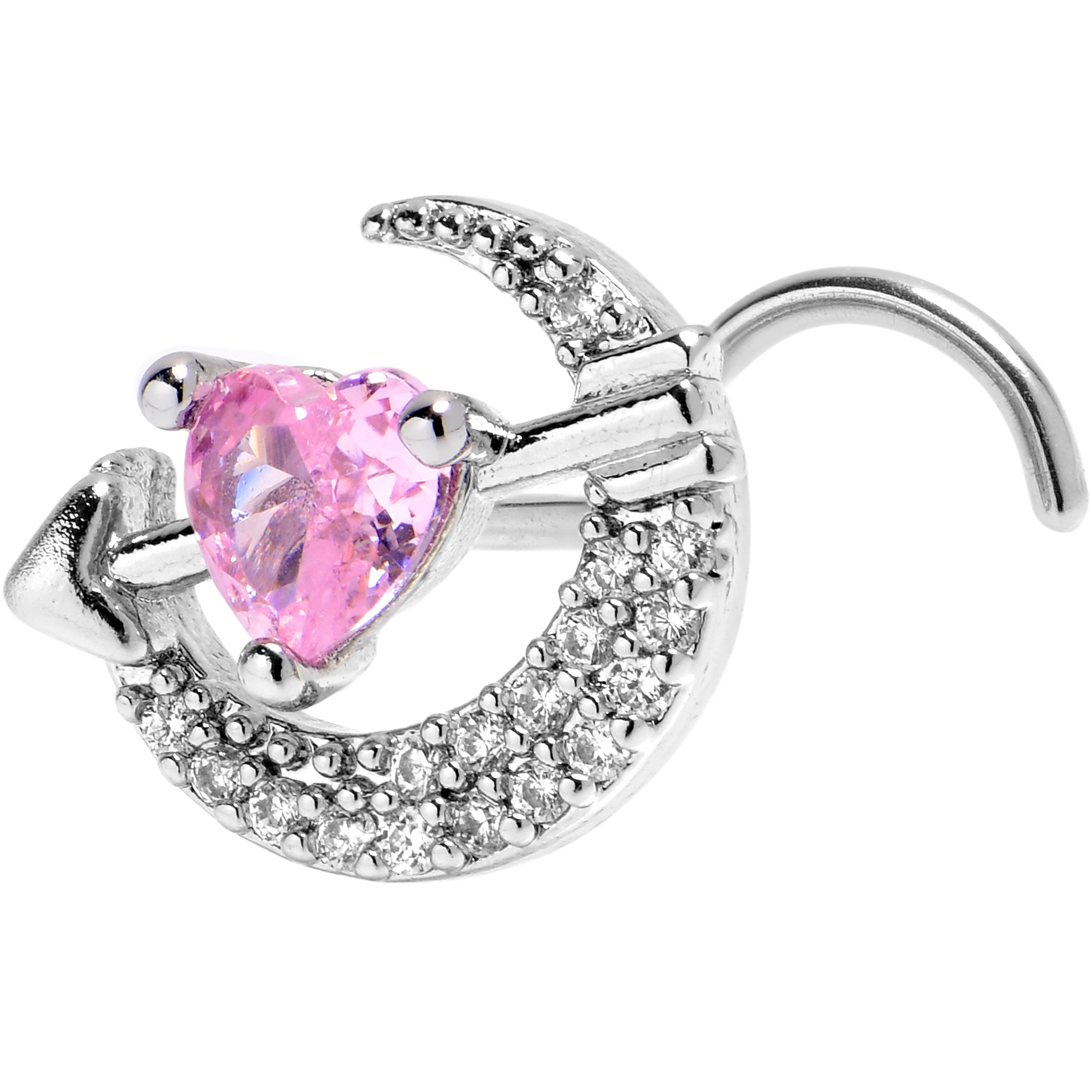 BodyCandy 20G 7mm Pink Clear CZ Gem Moon Lover Left Side Nose Screw — main product shot