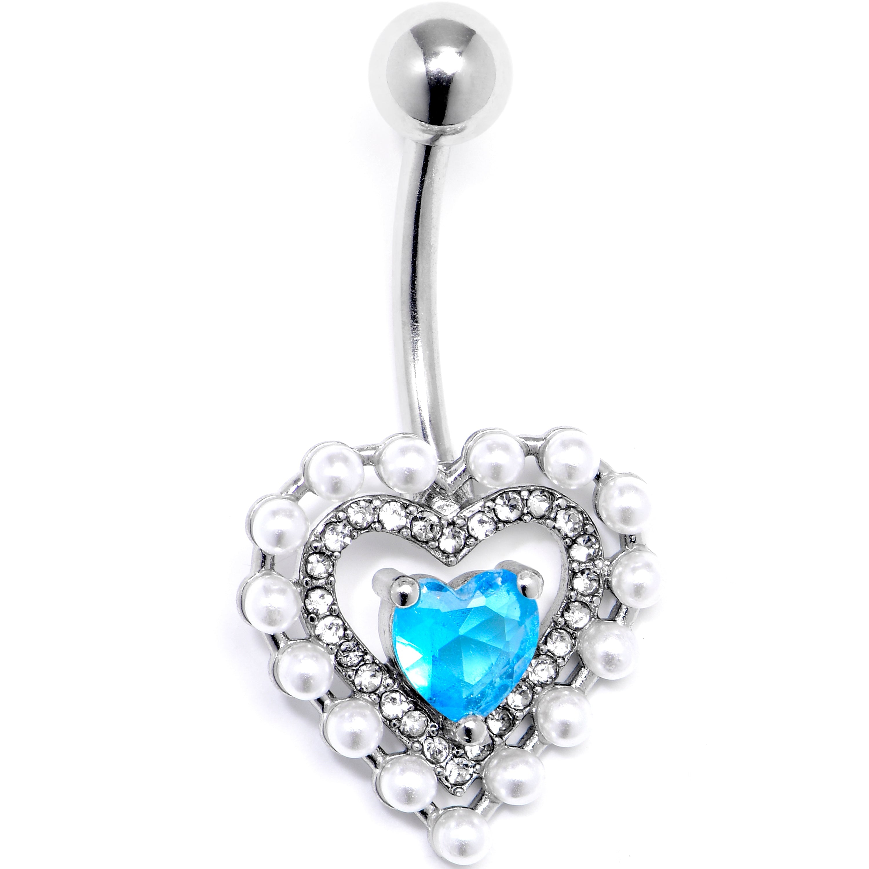 BodyCandy Blue CZ Gem Pearly Heart Belly Ring — main product shot